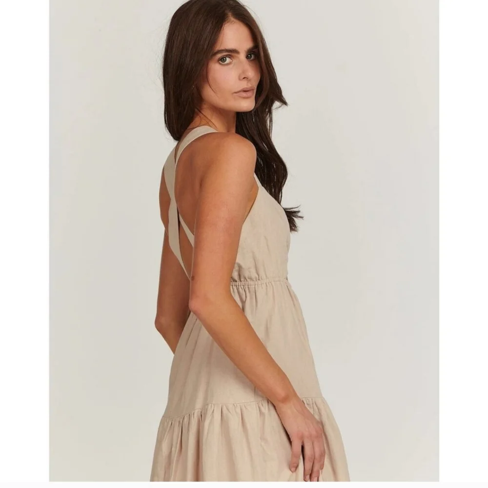 Charlie Holiday Lilian Linen Tiered Cutout Sleeveless Midi Dress